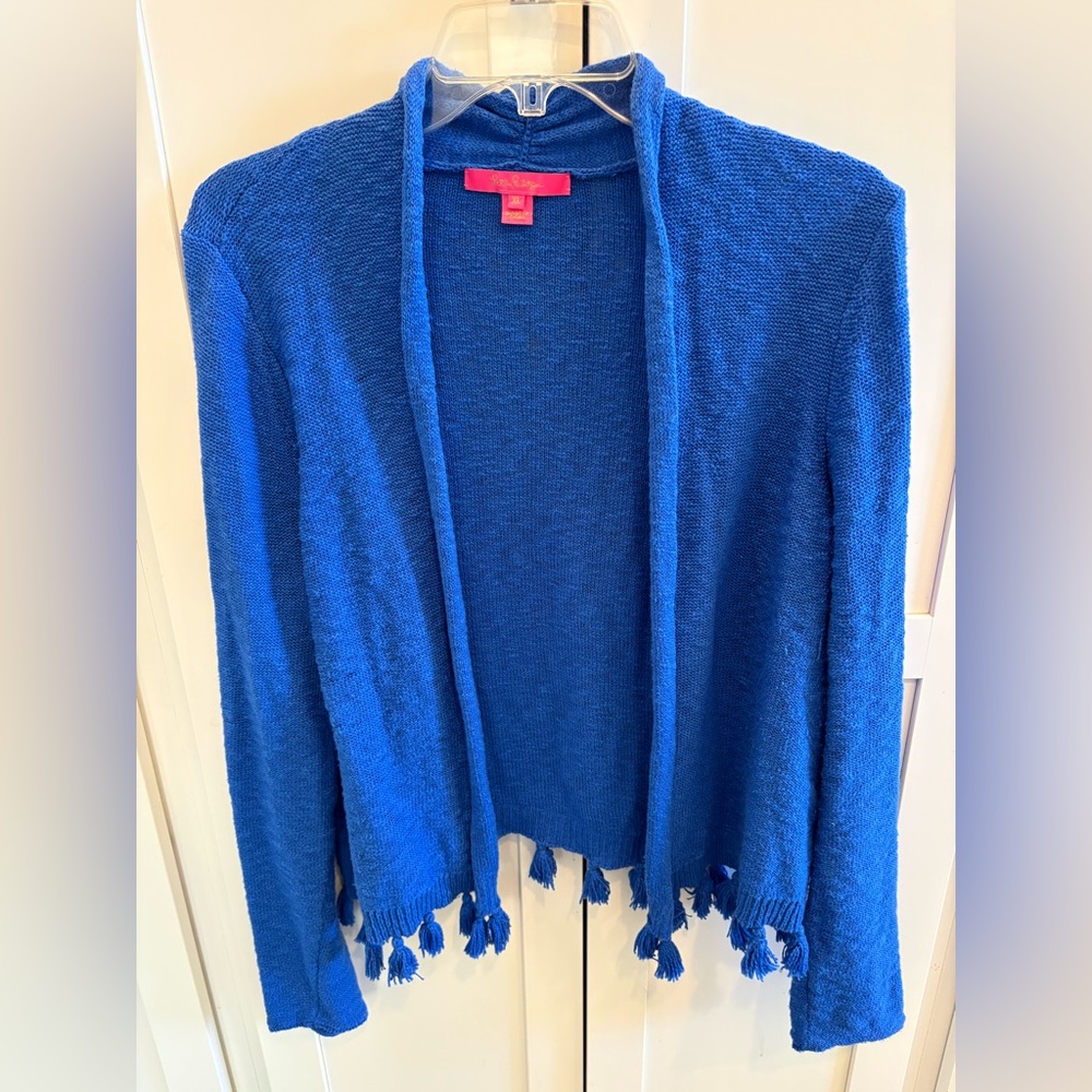 Lilly Pulitzer Lucita Cardigan Sweater with Tassels Lapis Blue XL
